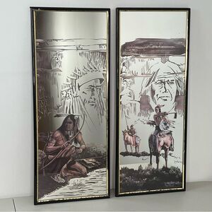 VTG Set Of Native American Warriors Trackers On Horses Mirror Art Prints